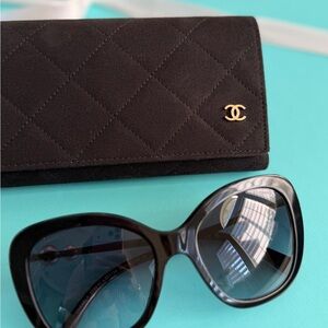 CHANEL Black Sunglasses with Gold Accent